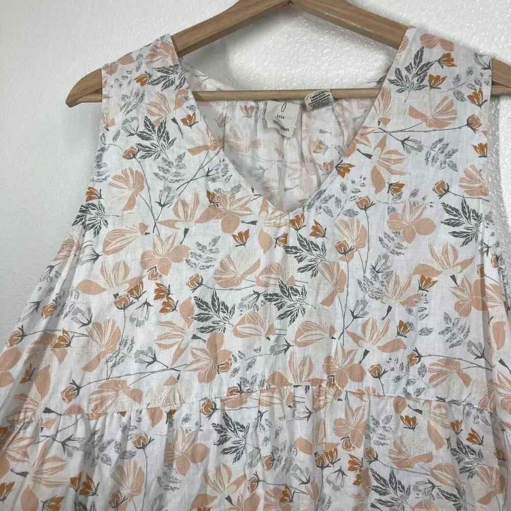 Sun Dress Linen Dress Joie Floral Large 100% Linen Sleeveless Tiered Summer